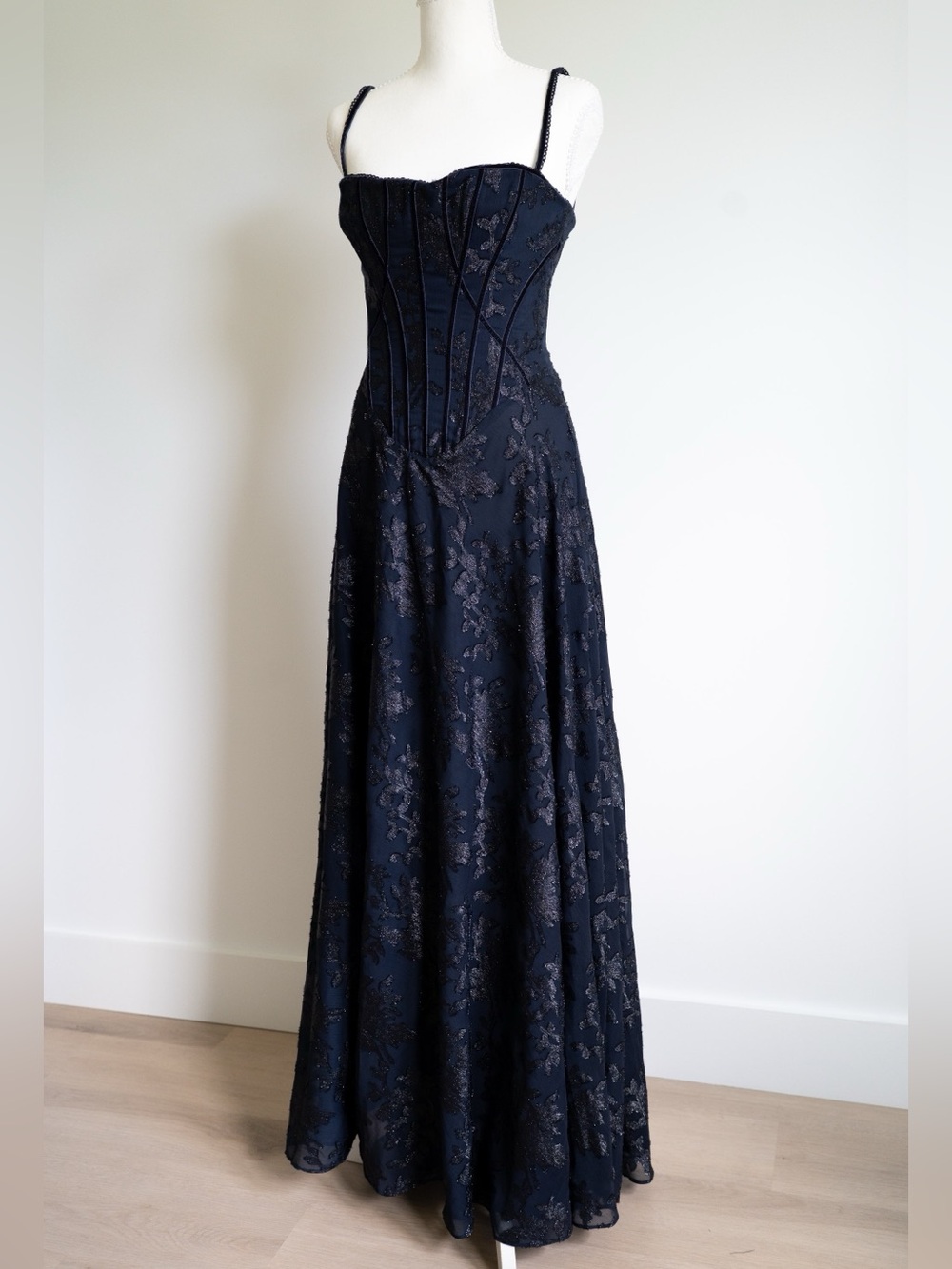 House Of Cb ESME Midnight Blue Lurex Chiffon Maxi Dress - Picture 2 of 12